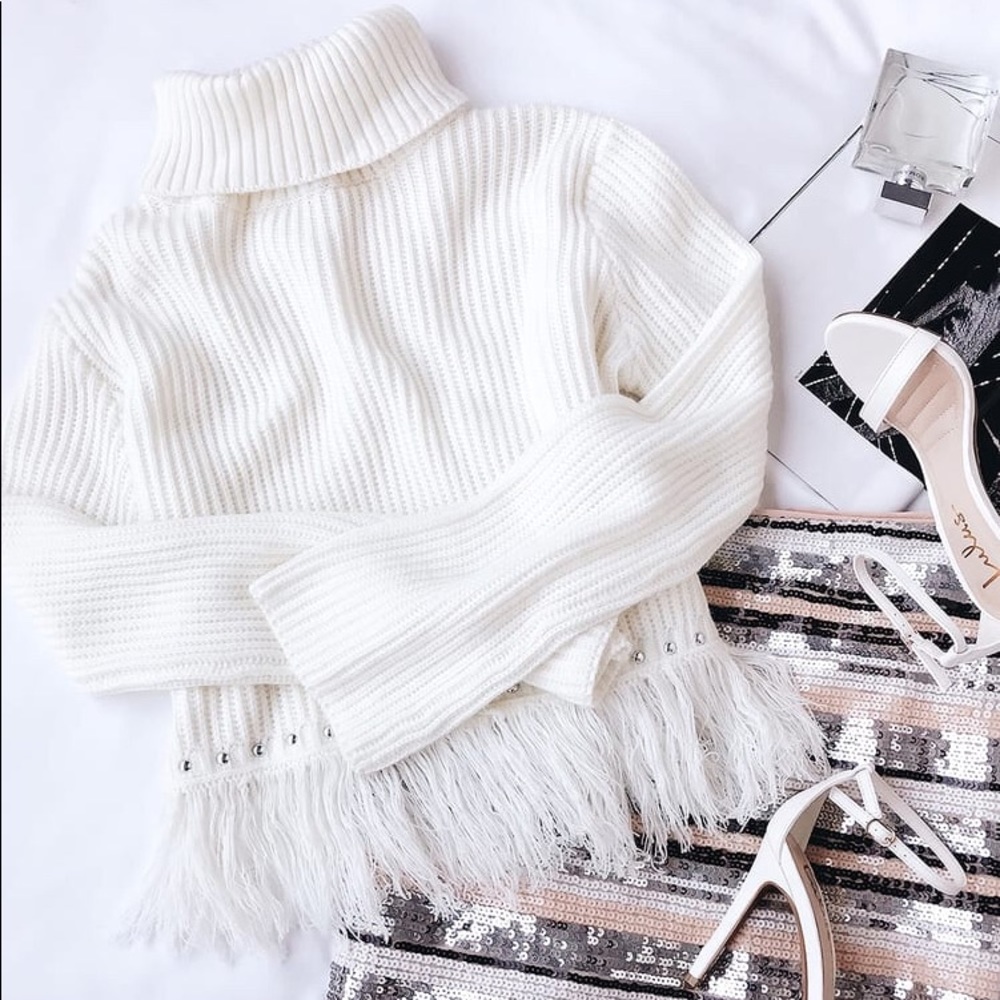 Freethinker Cream Fringe Cropped Sweater